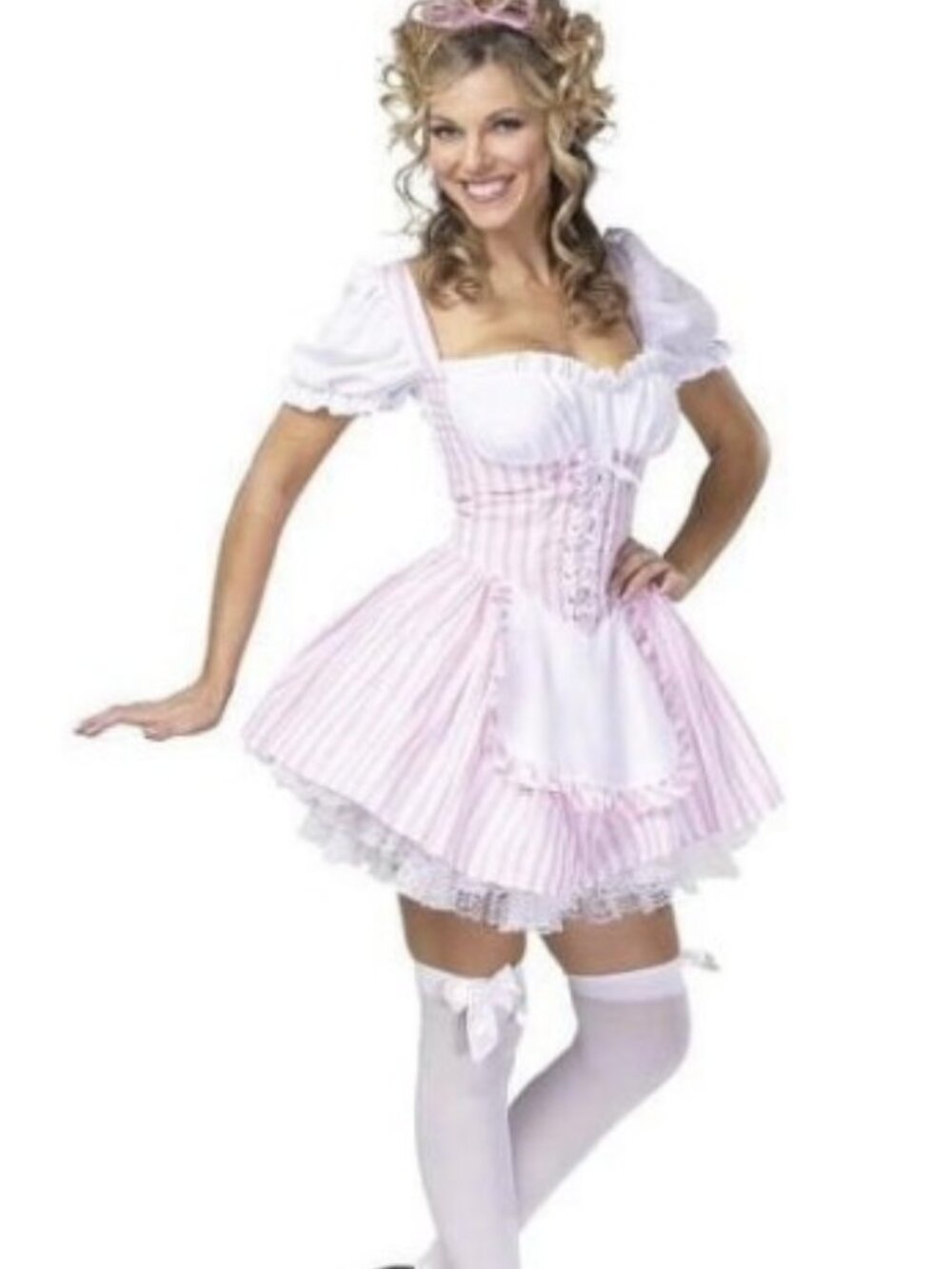 Vintage Cinema Secrets Candy Striper Costume Pink White Striped Halloween